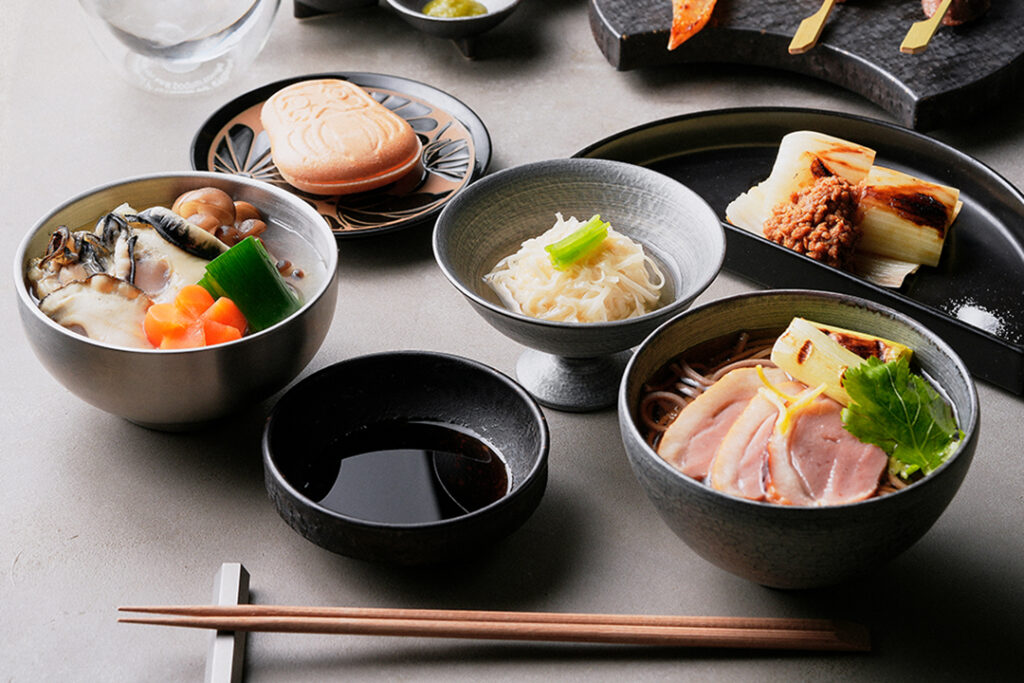 月替りコースのご案内『12月:冬至 牡蠣の酒蒸し・鴨南蛮そば』